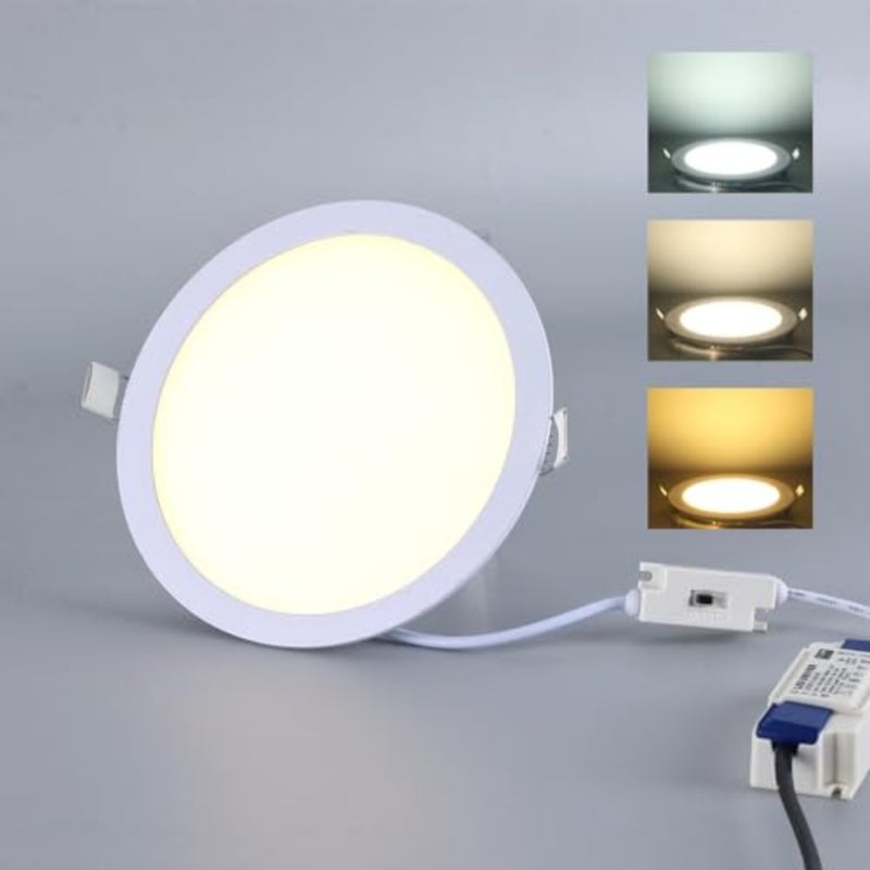 LED recessed ceiling lights for bathroom bedroom kitchen living room, aluminum white panel, 3CCT selectable 3000K/4000K/6000K,IP44 rated, 18W round downlight with 210mm cutout, non-dimmable - Image 1