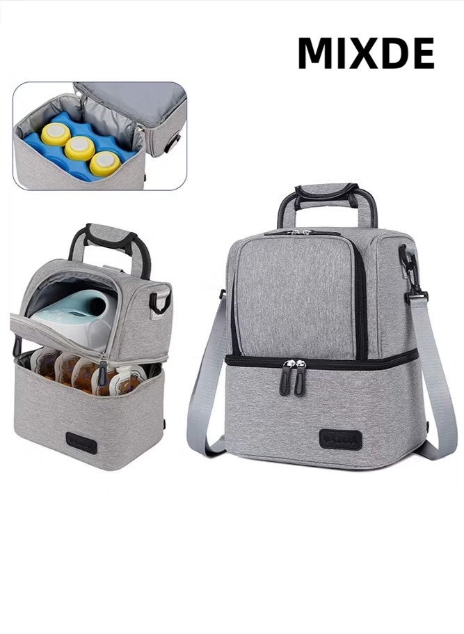 ميكسد حقيبة مضخة الثدي، حجرة تبريد لمضخة الثدي، حقيبة تبريد ومقاومة للرطوبة ذات طبقتين للأم ومضخة حليب الثدي وحقيبة غداء للعمل في الهواء الطلق، العبوة فقط (رمادي) - Image 1