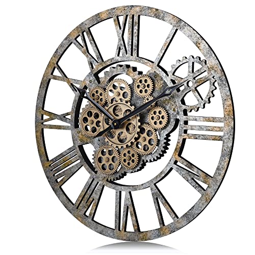 Lafocuse 23 Inch Real Moving Gear Wall Clock, Steampunk Wall Clock Gears Rustic, Farmhouse Wooden Large Wall Clocks for Living Room Decor Kitchen - Image 5