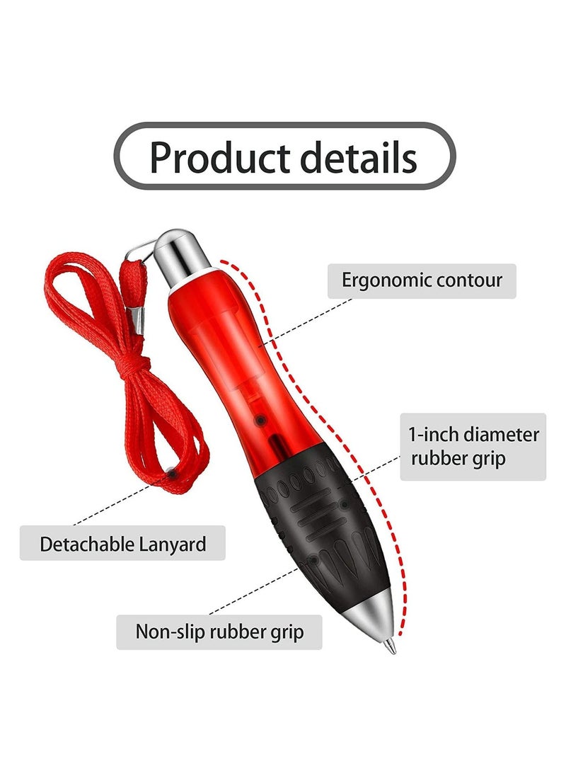 Y&D - 10 Pieces Big Fat Weighted Pens Retractable Ballpoint with Hanging Rope Large Wide Grip Ergonomic for Arthritis and Tremors (Red, Orange, Blue, Green, White) - Image 1