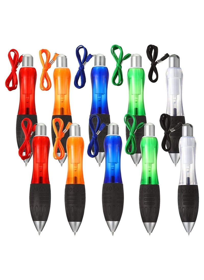 Y&D - 10 Pieces Big Fat Weighted Pens Retractable Ballpoint with Hanging Rope Large Wide Grip Ergonomic for Arthritis and Tremors (Red, Orange, Blue, Green, White) - Image 1