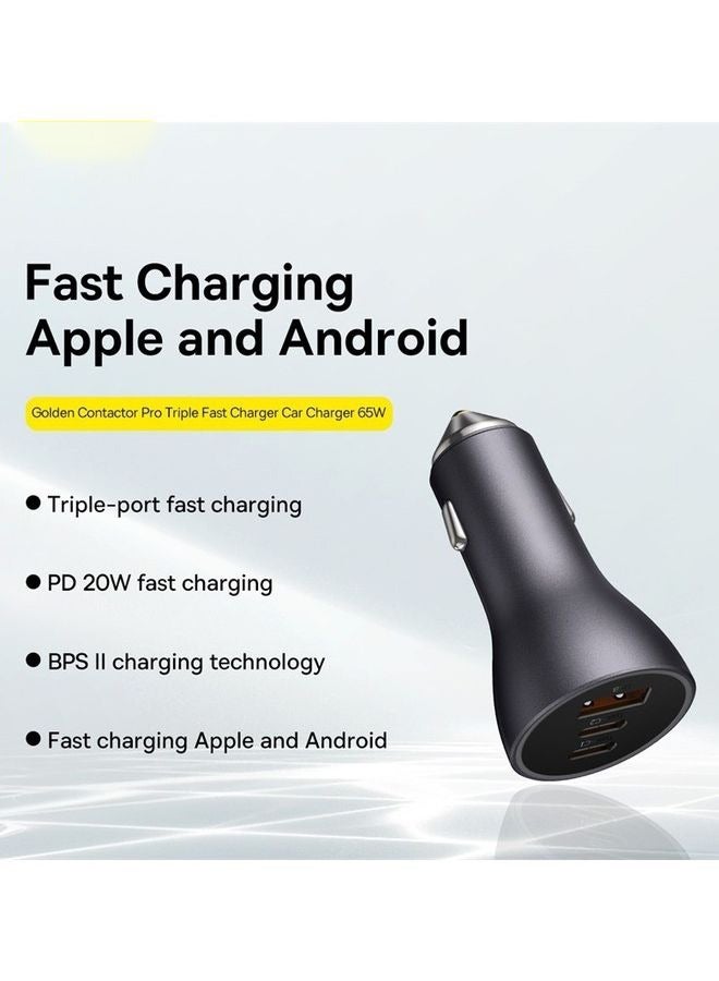 65W Fast Car USB Charger Adapter 3 Ports Car Mobile Phone Fast Charging Socket Plug with PD USB C Port & Quick Charge 3.0 Compatible with iPhone 14 Pro Max/ iPad Pro - Image 2