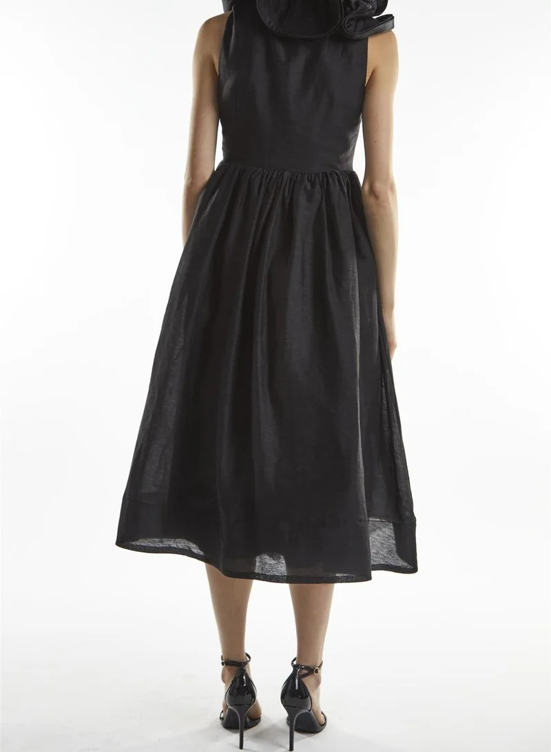 True Decadence Black Peyton Ruffle Midi Dress