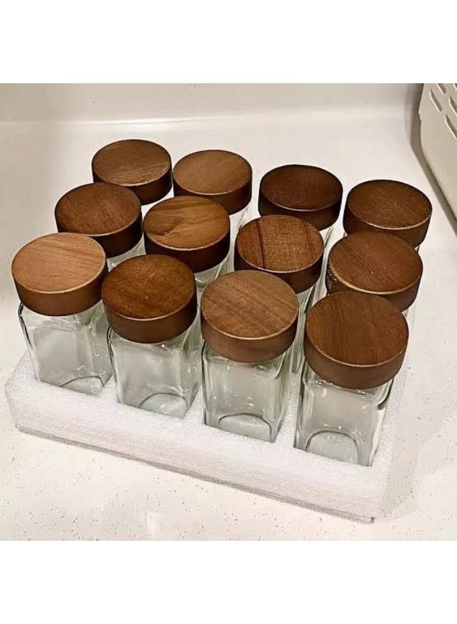 12-piece glass spice jar set with wooden lids - Image 3