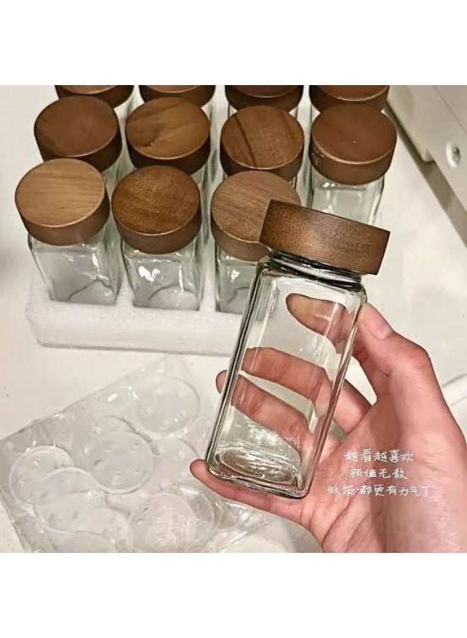 12-piece glass spice jar set with wooden lids - Image 2