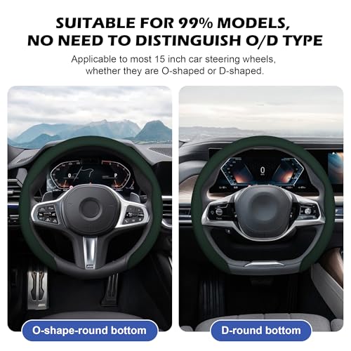Frani Nappa Leather Steering Wheel Cover,Universal Fit 15 Inch-Premium Non-Slip Breathable Comfort Grip for Cars Trucks SUVs,Anti-Slip Durable Interior Upgrade Dark Green - Image 3
