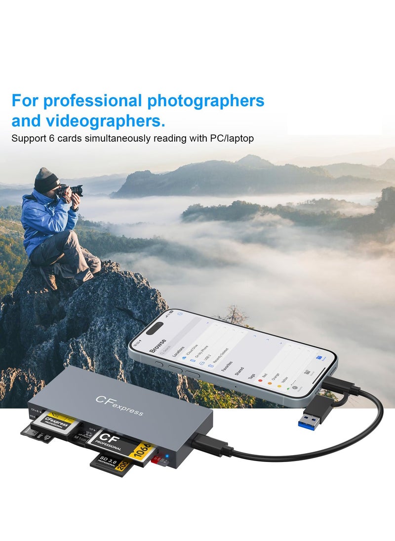 KASTWAVE - 6-in-1 CFexpress/XD/CF/SD/TF/MS Card Reader USB C, USB 3.2(10Gbps), SD Card Reader for Windows 10 /8.1 / 8/ 7/Vista/ XP, Mac OS, Linux, Android, Plug and Play - Image 1