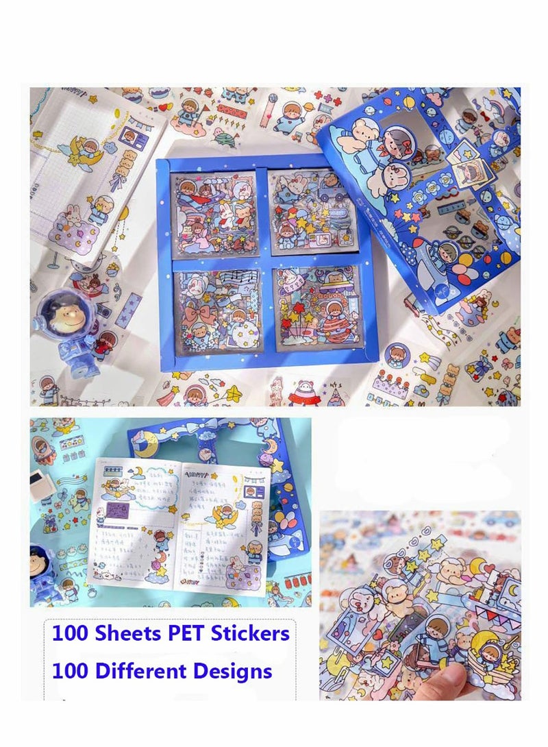 100 Sheets Stickers Set Cute Junk Journal Stickers Scrapbook Stickers, Kawaii PET Korean Girl Letter Stickers - Image 4