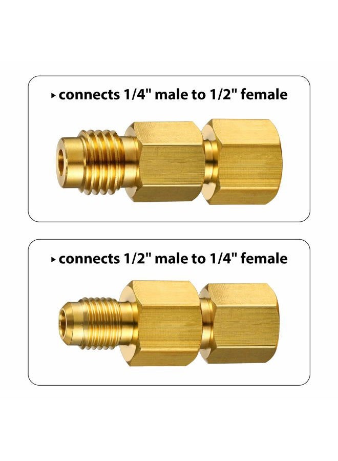 Mudder 4 Pieces 6015 R134A Brass Refrigerant Tank Adapter to R12 Fitting Adapter 1/2 Female to 1/4 Male Flare Adaptor Valve Core and 6014 Vacuum Pump Adapter 1/4 Inch Flare Female to 1/2 Inch Male - Image 5