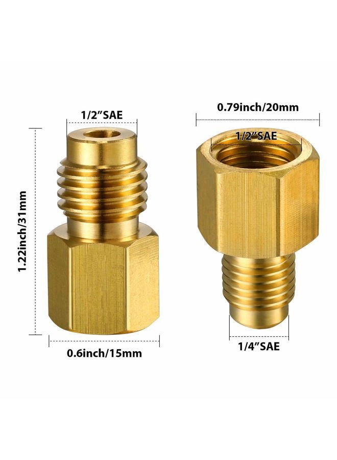 Mudder 4 Pieces 6015 R134A Brass Refrigerant Tank Adapter to R12 Fitting Adapter 1/2 Female to 1/4 Male Flare Adaptor Valve Core and 6014 Vacuum Pump Adapter 1/4 Inch Flare Female to 1/2 Inch Male - Image 2