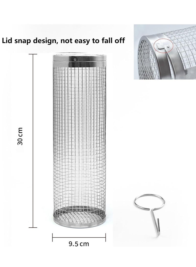 3pcs Rolling Grilling Basket Stainless Steel Portable Barbecue Grill 304 Outdoor Barbecue Cage Net Round Smoke Bbq Roller for Vegetables Fish and French Fries BBQ Cage - Image 3