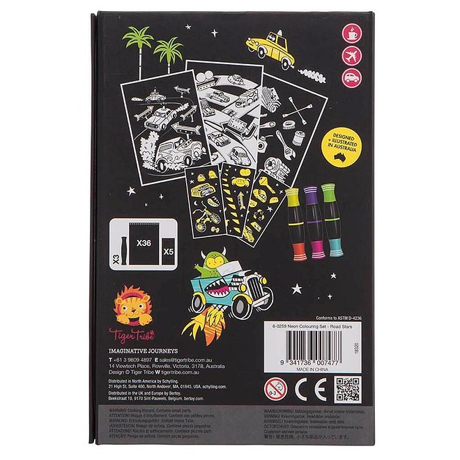 Tiger Tribe Neon Colouring Set Road Stars - Activity Kit with Markers & Stickers for Ages 3-6, 14x21cm - Image 3