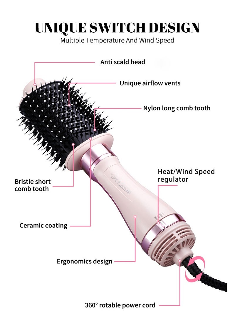Hair Dryer Brush & Hot Air Brush & Styler 1200W Oval Barrel Blow Pink - Image 2