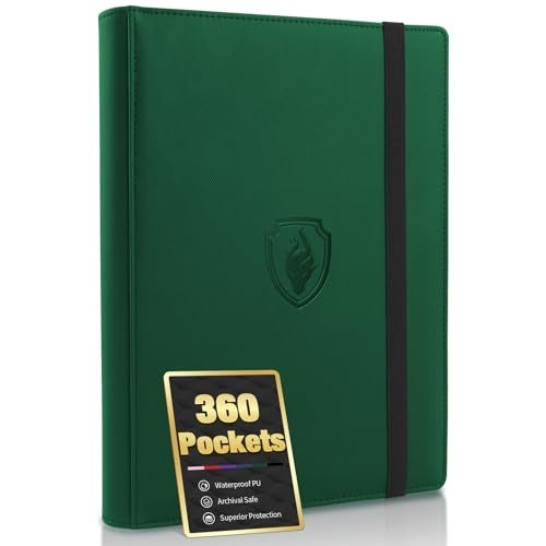 Fabmaker Premium 9 Pocket Card Binder for 360 Cards Fabmaker PU Cover Trading Card Binder Sturdy Card Collection Album Sleek Card Holder Folders for Game Cards Sports Cards Dark Green - Image 1