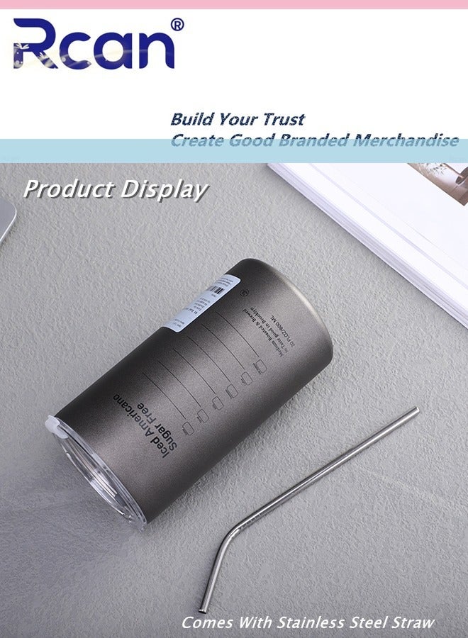 Rcan Stainless Steel Insulated Tumbler, Vacuum Flask with Leak Proof Lid and Straw, Double Wall Travel Coffee Mug, Adult Travel Coffee Mug, Iced Coffee Cup with Lid 600ML/20oz - Image 3