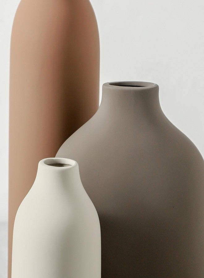 Enra Ceramic Vase Set of 3,Flower Vase Home Decor,Rustic Modern Farmhouse Decor Pottery Vases, Pampas Grass Dried Fresh Flowers,Bedroom,Living Room,Bookshelf Decoration, Centerpiece Table Decor,Boho Decor. - Image 2