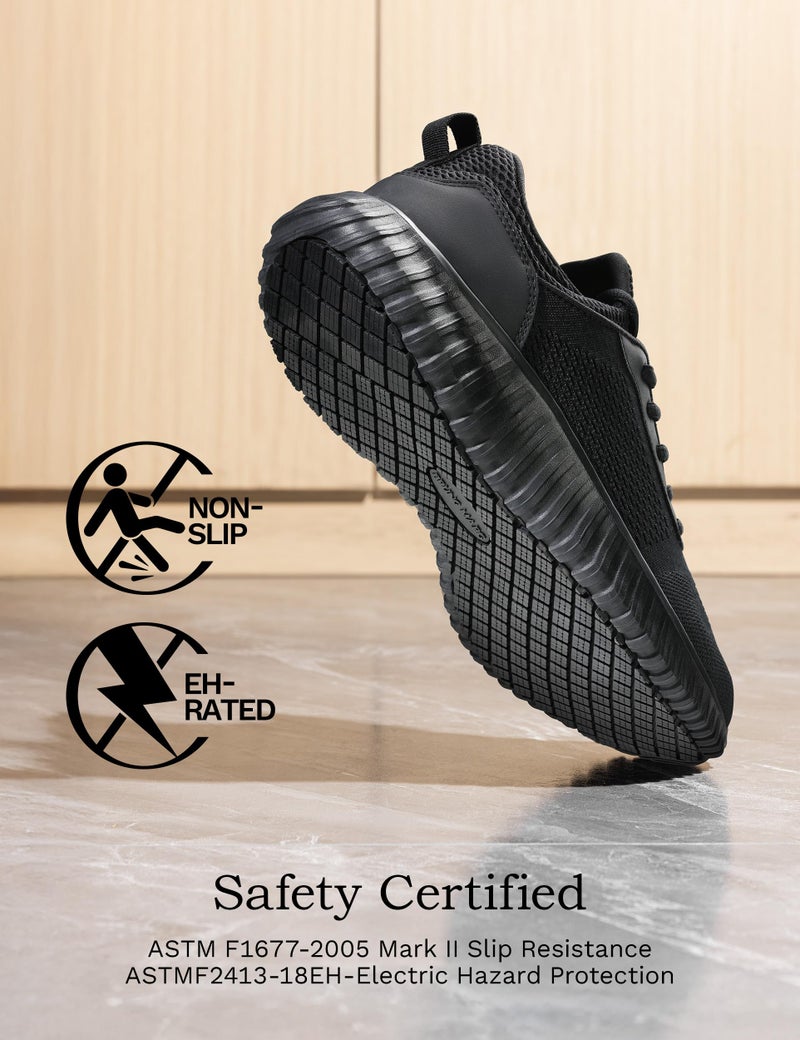Bruno Marc Men's Non Slip Work Shoes Walking Zapatos Trabajo Black & Lightweight Food Service Chef Kitchen Restaurant Resistant Sneakers,Size 8.5,Black,SBWO2302M - Image 4