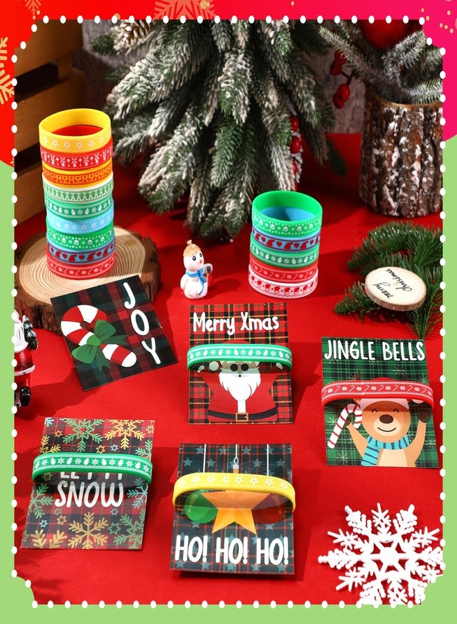 Equsion 100 Set Christmas Silicone Bracelets with Christmas Tags Xmas Rubber Wristbands Bulk for Stocking Stuffers Bracelets Silicone Wristband New Year Holiday Birthday Decoration Gift Supplies - Image 5