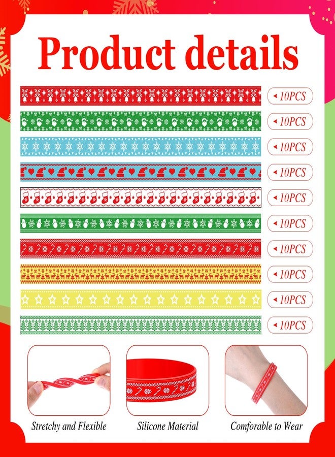 Equsion 100 Set Christmas Silicone Bracelets with Christmas Tags Xmas Rubber Wristbands Bulk for Stocking Stuffers Bracelets Silicone Wristband New Year Holiday Birthday Decoration Gift Supplies - Image 3