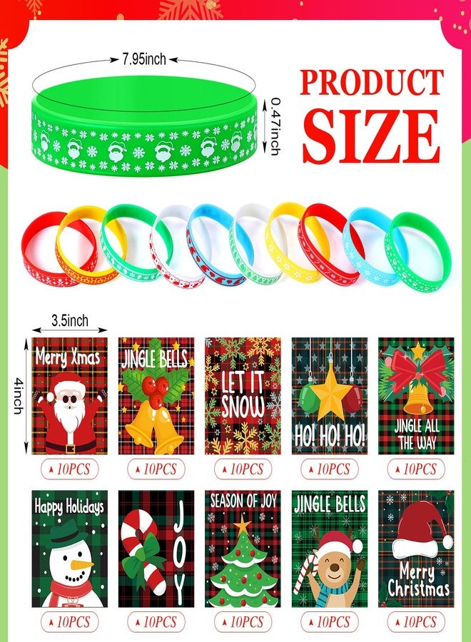 Equsion 100 Set Christmas Silicone Bracelets with Christmas Tags Xmas Rubber Wristbands Bulk for Stocking Stuffers Bracelets Silicone Wristband New Year Holiday Birthday Decoration Gift Supplies - Image 2