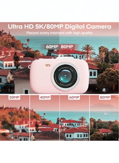 Generic Digital Camera,5K Cameras for Photography,80MP UHD Portable Vlogging Camera,Cheap 18X Zoom Travel Point and Shoot Camera with 64GB TF Card,Photography Cameras for Beginners Teen - Pink  - Image 3