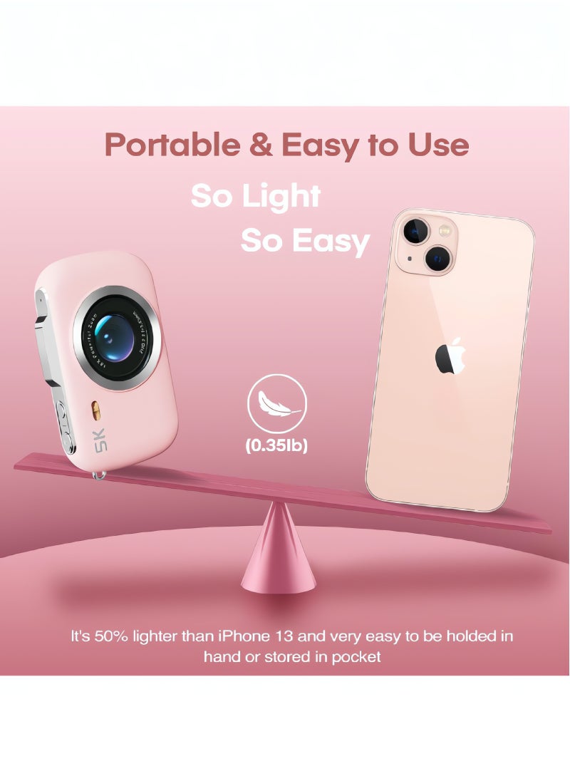 Generic - Digital Camera,5K Cameras for Photography,80MP UHD Portable Vlogging Camera,Cheap 18X Zoom Travel Point and Shoot Camera with 64GB TF Card,Photography Cameras for Beginners Teen - Pink - Image 1