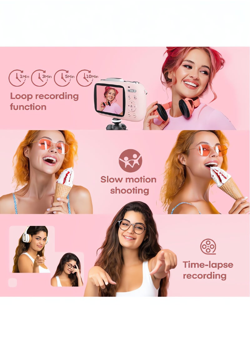 Generic - Digital Camera,5K Cameras for Photography,80MP UHD Portable Vlogging Camera,Cheap 18X Zoom Travel Point and Shoot Camera with 64GB TF Card,Photography Cameras for Beginners Teen - Pink - Image 1