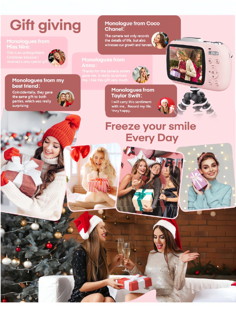 Generic - Digital Camera,5K Cameras for Photography,80MP UHD Portable Vlogging Camera,Cheap 18X Zoom Travel Point and Shoot Camera with 64GB TF Card,Photography Cameras for Beginners Teen - Pink - Image 1