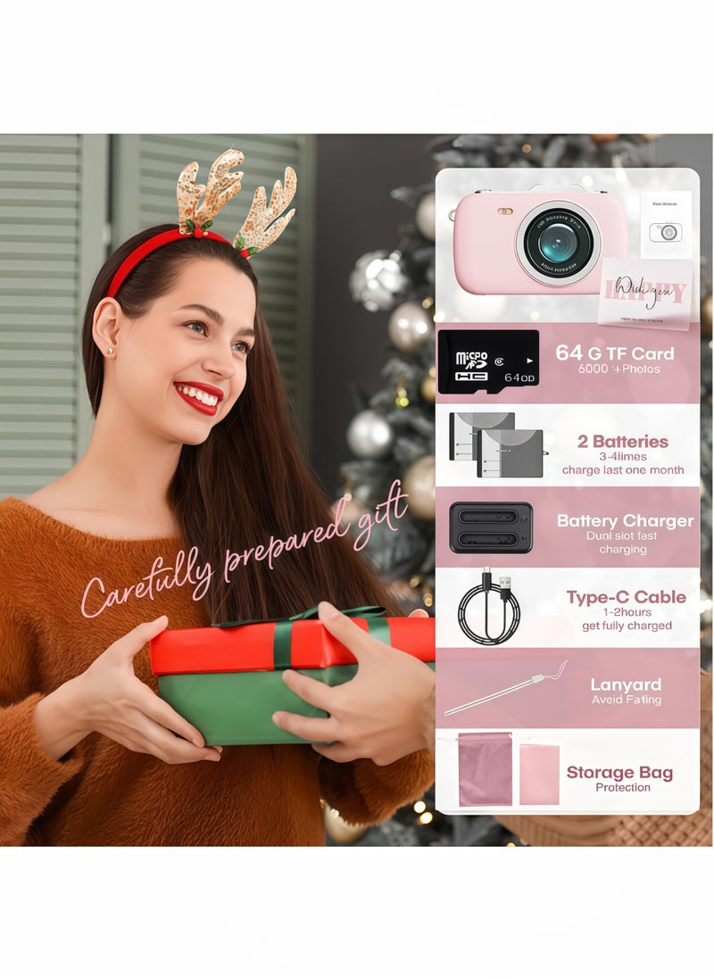 Generic - Digital Camera,5K Cameras for Photography,80MP UHD Portable Vlogging Camera,Cheap 18X Zoom Travel Point and Shoot Camera with 64GB TF Card,Photography Cameras for Beginners Teen - Pink - Image 1
