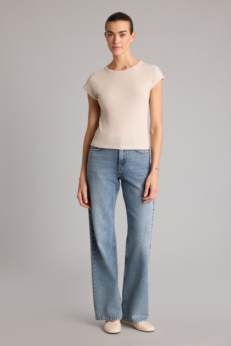 DeFacto Beige Woman Slim Fit Basic Ribbed T-Shirt Casual - Image 2