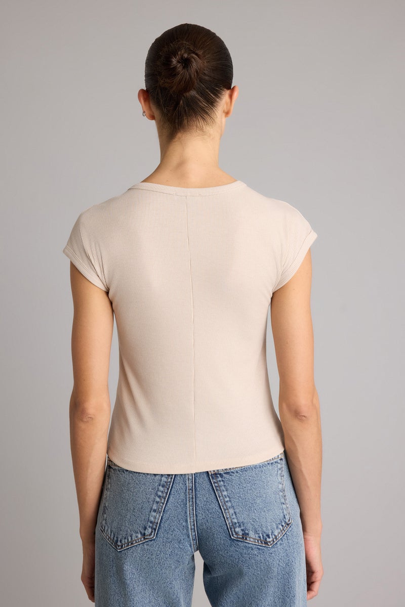 DeFacto Beige Woman Slim Fit Basic Ribbed T-Shirt Casual - Image 5