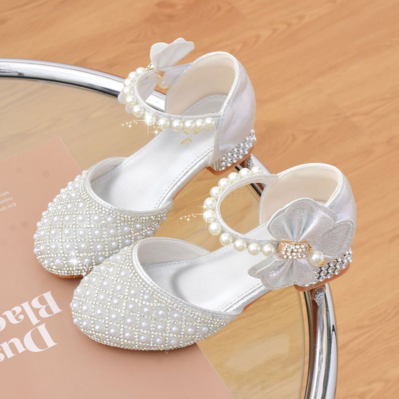 Kids shoes factory wholesale princess shoes girls crystal white high heels dress summer kids shoes model show shoes - Image 3
