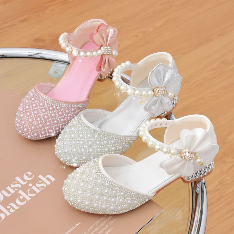 Kids shoes factory wholesale princess shoes girls crystal white high heels dress summer kids shoes model show shoes - Image 5