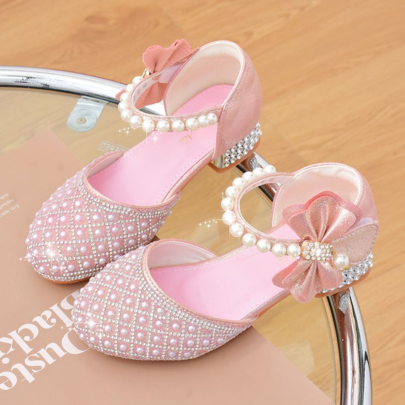 Kids shoes factory wholesale princess shoes girls crystal white high heels dress summer kids shoes model show shoes - Image 1