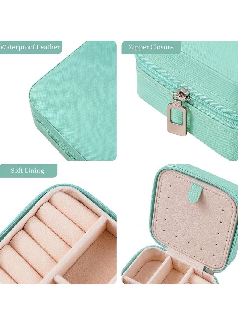 لوكاداه صندوق منظم مجوهرات للسفر للنساء، علبة مجوهرات صغيرة محمولة بسحاب، صندوق تخزين من الجلد الصناعي للخواتم والأقراط والقلائد، منظم مجوهرات صغير الحجم لحقيبة اليد - متعدد الألوان - Image 3