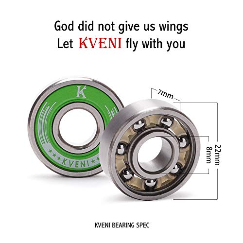 KVENI Premium Skateboard Bearings, Pro-Longboard Bearings, High-Speed 608rs-Ball Skate Bearing ABEC – for Skateboard, Quad Skate, Inline Rollerblades, Scooters Wheels and Spinners (Pack of 8) (Green) - Image 5