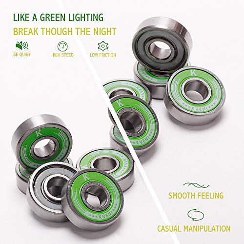 KVENI Premium Skateboard Bearings, Pro-Longboard Bearings, High-Speed 608rs-Ball Skate Bearing ABEC – for Skateboard, Quad Skate, Inline Rollerblades, Scooters Wheels and Spinners (Pack of 8) (Green) - Image 4