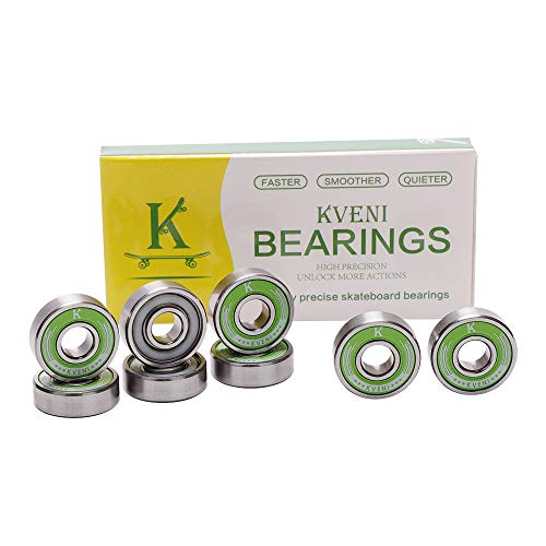 KVENI Premium Skateboard Bearings, Pro-Longboard Bearings, High-Speed 608rs-Ball Skate Bearing ABEC – for Skateboard, Quad Skate, Inline Rollerblades, Scooters Wheels and Spinners (Pack of 8) (Green) - Image 1