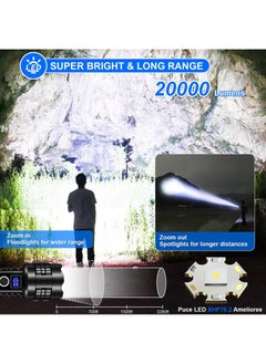 Jourvent Flashlight Led 20000 lumen, Torch Led Rechargeable high lumen XHP70.2, Tactical Flashlights Battery Powered IP67 Waterproof Zoomable, for Camping Hiking Emergency(with Battery)  - Image 2