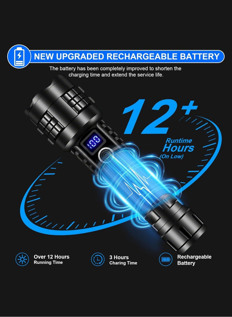 Jourvent Flashlight Led 20000 lumen, Torch Led Rechargeable high lumen XHP70.2, Tactical Flashlights Battery Powered IP67 Waterproof Zoomable, for Camping Hiking Emergency(with Battery) - Image 3