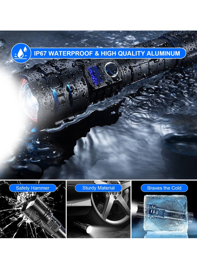 Jourvent Flashlight Led 20000 lumen, Torch Led Rechargeable high lumen XHP70.2, Tactical Flashlights Battery Powered IP67 Waterproof Zoomable, for Camping Hiking Emergency(with Battery) - Image 4