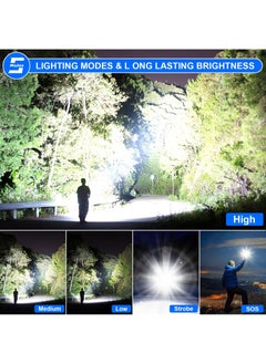 Jourvent Flashlight Led 20000 lumen, Torch Led Rechargeable high lumen XHP70.2, Tactical Flashlights Battery Powered IP67 Waterproof Zoomable, for Camping Hiking Emergency(with Battery)  - Image 5