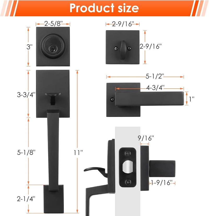 Haidms Matte Black Double Door Door Lock Set, Heavy Duty Double Door Handle with Deadbolt and Dummy, Double Front Door Hardware Set with Reversible Handle Lever - Image 5