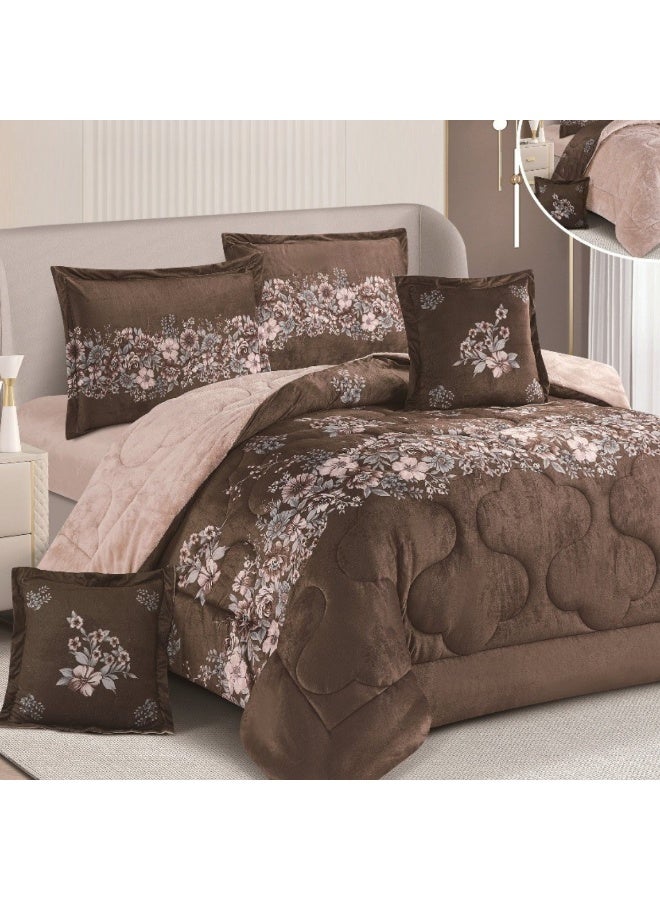 سمارت هوم طقم لحاف نفرين شتوي 6 قطع نظام وجهين ، مفرش مخمل بحشوة مايكروفايبر، لحاف بملمس حريري علي الوجهين ، مفرش مقاس كوين 230x250 سم ، المفرش يناسب سرير مقاس 200X200 سم - Image 3