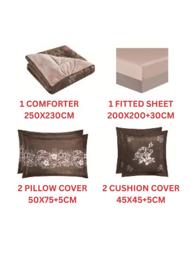 سمارت هوم طقم لحاف نفرين شتوي 6 قطع نظام وجهين ، مفرش مخمل بحشوة مايكروفايبر، لحاف بملمس حريري علي الوجهين ، مفرش مقاس كوين 230x250 سم ، المفرش يناسب سرير مقاس 200X200 سم - Image 5