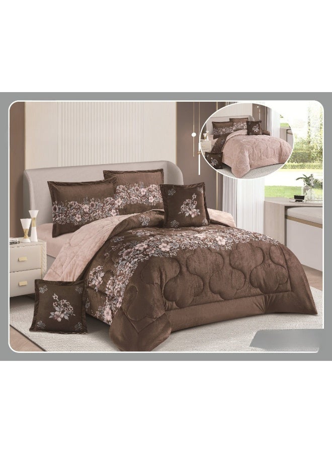 سمارت هوم طقم لحاف نفرين شتوي 6 قطع نظام وجهين ، مفرش مخمل بحشوة مايكروفايبر، لحاف بملمس حريري علي الوجهين ، مفرش مقاس كوين 230x250 سم ، المفرش يناسب سرير مقاس 200X200 سم - Image 1