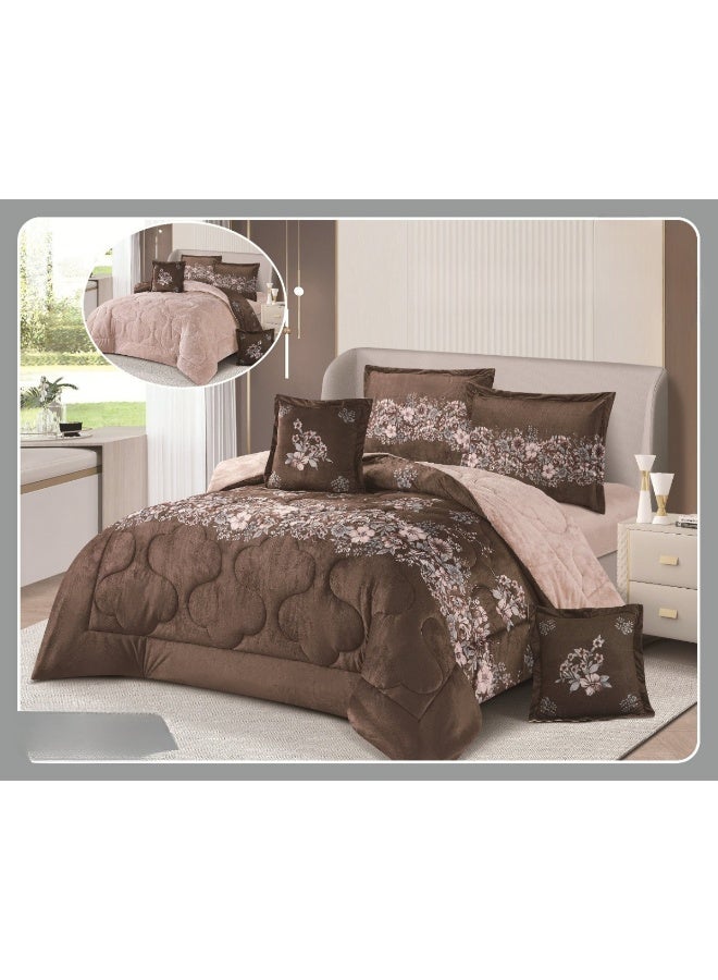 سمارت هوم طقم لحاف نفرين شتوي 6 قطع نظام وجهين ، مفرش مخمل بحشوة مايكروفايبر، لحاف بملمس حريري علي الوجهين ، مفرش مقاس كوين 230x250 سم ، المفرش يناسب سرير مقاس 200X200 سم - Image 2