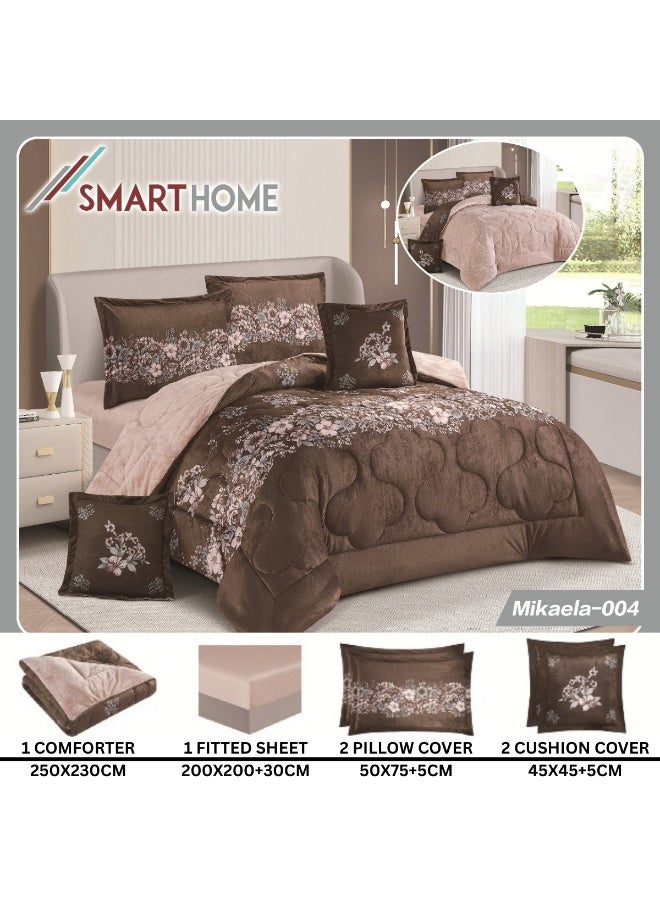 سمارت هوم طقم لحاف نفرين شتوي 6 قطع نظام وجهين ، مفرش مخمل بحشوة مايكروفايبر، لحاف بملمس حريري علي الوجهين ، مفرش مقاس كوين 230x250 سم ، المفرش يناسب سرير مقاس 200X200 سم - Image 4