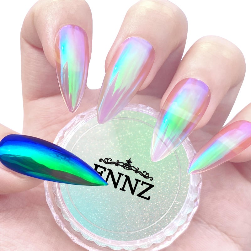 FNNZ Unicorn Chrome Nail Powder, Aurora Unichrome Mermaid Aurora Pigment Pearlescent Nail Art Glitter Dust Decoration for Home DIY Salon Manicure - Ocean Glimmer - Image 1