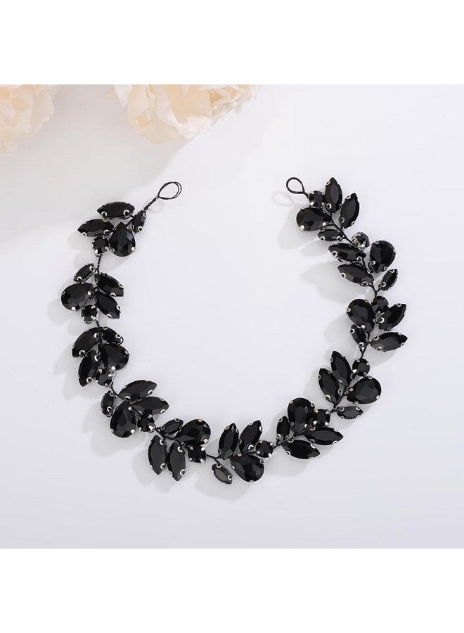 Denifery Bride Wedding Rhinestone Crystal Hair Vine Handmade Bridal Rhinestones Headband Wedding Hair Accessories For Brides Vintage Headpieces For Women Girls (Black) - Image 1